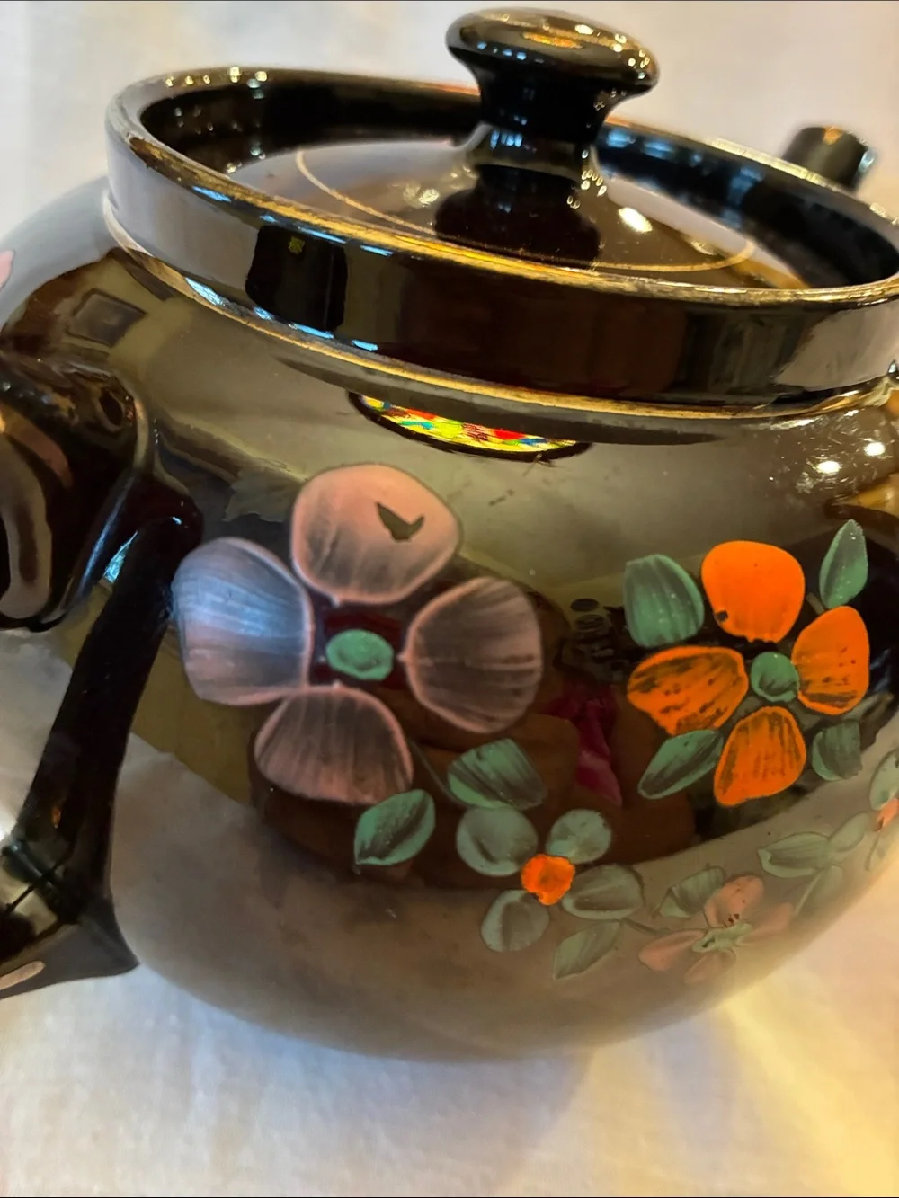 Vintage Hand-Painted Floral Ceramic Teapot